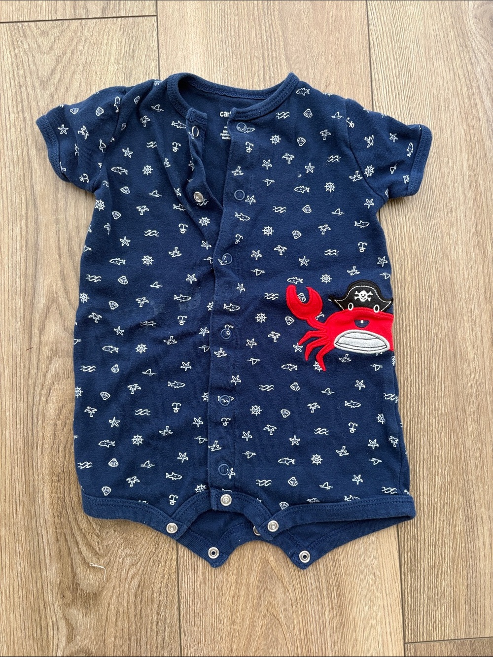 Carter's Navy Short-Sleeve One-Piece with Red Crab Applique